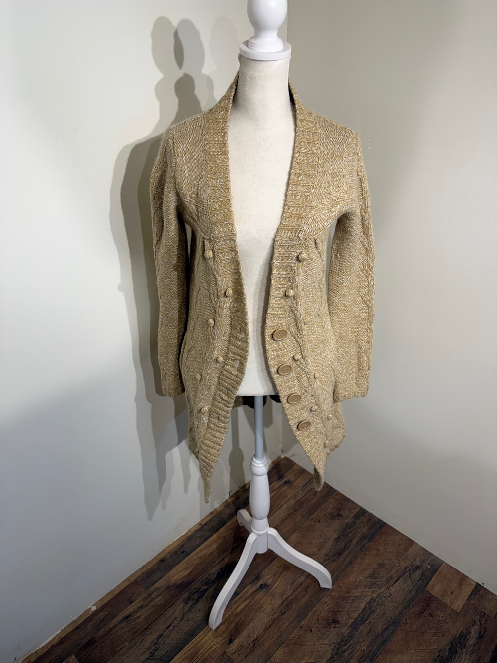 The Limited Tan Button-Front Chunky Knit Cardigan